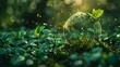 © growth.ai - globe hologram light effects in green nature with the icon of Environment. Technology Environment for sustainable business on green company Concept.