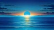A background featuring a blue ocean with the sun setting or rising