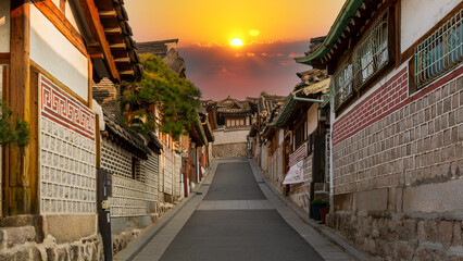 Wall Mural - Traditional Korean style architecture at Bukchon Hanok Village in Seoul, South Korea, Bukchon Hanok Village in Seoul, South Korea.