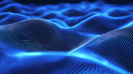 Poster - Blue wave Geometric Patterns Digital Art Illustration of Futuristic Technology
