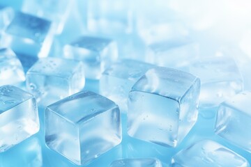 Poster - Transparent Smooth ice cubes light. Wet purity. Generate Ai