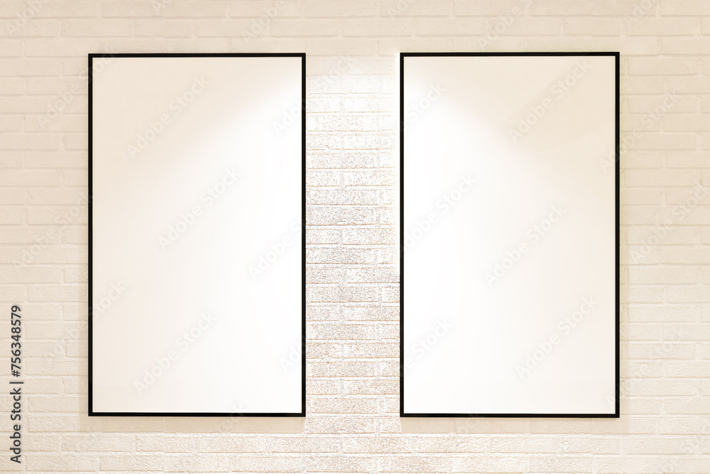 Illustration Stock White brick wall with 2 frames mock up on the wall ...