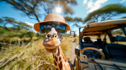 Giraffe as a safari tour guide