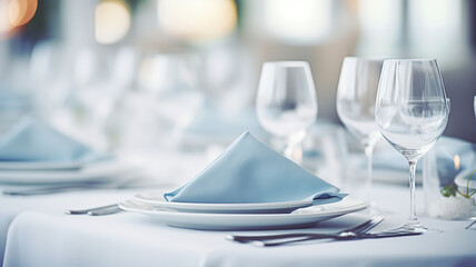 Wall Mural - table setting in the restaurant interior light blue tones mediterranean style