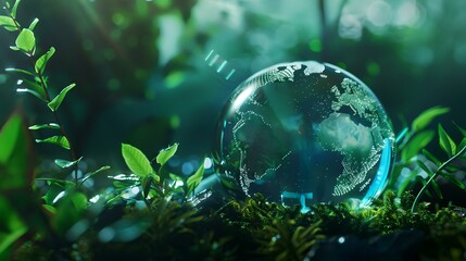 Sticker - Globe in the moss. Environment conservation concept. 3D rendering