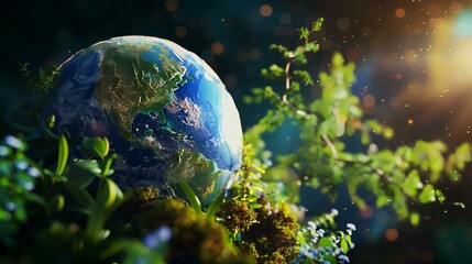 Wall Mural - Globe on green grass. Environment and ecology concept. 3D Rendering