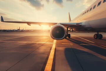 Wall Mural - Detail of passengers commercial airplane wing, Detail of commercial jet airplane