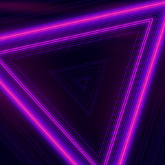 Fototapete - Pink neon triangular stripes of light on a dark purple background. 3d rendering digital illustration
