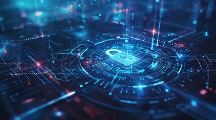 Poster - Technology security concept. Modern safety digital background with padlock button on virtual screens , technology internet and networking concept