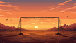 Soccer goal on the football field at sunset. .. flat