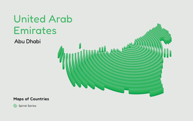 Wall Mural - Abstract Map of United Arab Emirates in a Circle Spiral Pattern with a Capital of Abu Dhabi. 3D, Perspective, png, transparent background