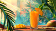 fresh mango smoothies - healthy food and drink concept,Refreshing and healthy mango smoothie in tall glasses,Mango Lassi or yogurt  popular summer drink served in glass 
