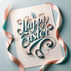 Wall Mural - Happy easter card, pastel color and ribbow