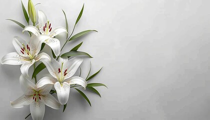 Wall Mural - Elegant funeral lily on white background with spacious room for text placement and design creativity