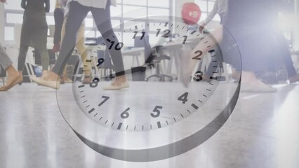 Canvas Print - Animation of moving clock over business people walking in office