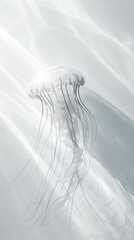 Wall Mural - Aesthetic white jellyfish floating against light backdrop. Ocean ecosystem concept. Generative AI
