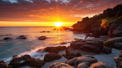 Canvas Print - Rocky beach sunset