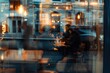 © AAA - blurry image of people at tables around and in glass