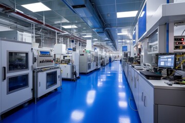 interior of a modern laboratory with blue epoxy floor