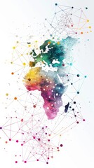 Wall Mural - A dynamic white global communication banner highlighted by a colorful network, symbolizing worldwide connectivity and the digital age.