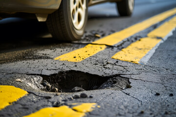 Wall Mural - pothole on the road 