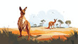 A kangaroo and its joey hopping joyfully across 