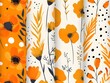 Orange and Black Floral Patterns with Polka Dots, To provide a set of contemporary and unique floral patterns with a striking color combination of
