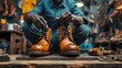 Young Black Craftsman Cleaning and Stitching Leather Shoes, To showcase the traditional craftsmanship of shoemaking and the beauty of handcrafted