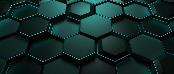 Wall Mural - 3D hexagonal dark green and black background.