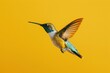 Emerald Hummingbird in Flight Against a Sunny Yellow Backdrop - Generative AI