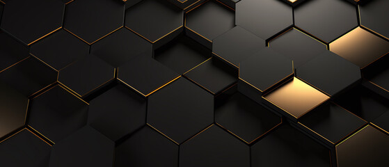 Wall Mural - Luxury hexagonal abstract black and gold metal background.