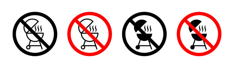 no grill sign vector illustration set. fire ban sign suitable for apps and websites ui design style.