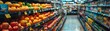 A grocery store aisle with a variety of fruits and vegetables