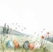 Easter Spring Watercolor background landscape 