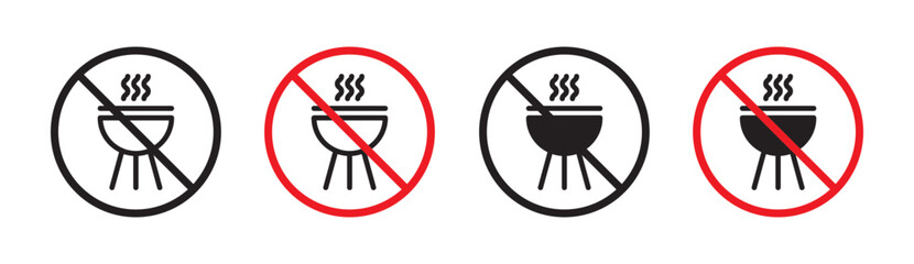 no grill sign vector icon set. open flame restriction emblem vector symbol for ui design.