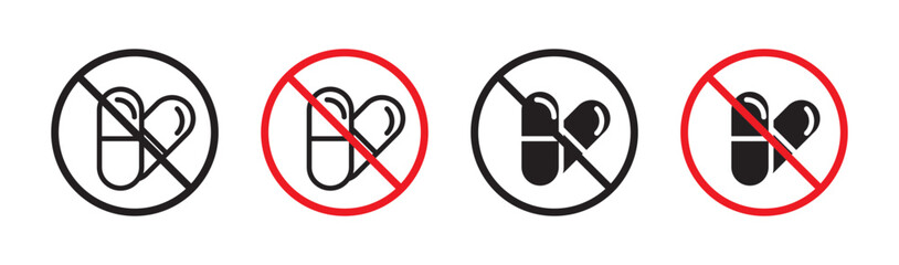 No Drugs Sign Vector Icon Set. Substance Prohibition Emblem vector symbol for UI design.