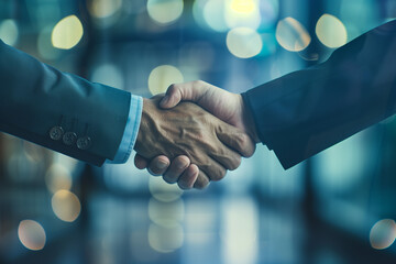 Wall Mural - two businessmen are shaking hands together negotiating business deal in a meeting room