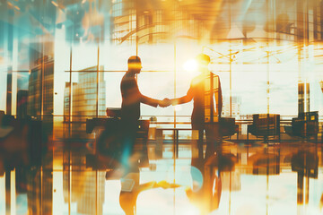 Wall Mural - two businessmen are shaking hands together negotiating business deal in a meeting room