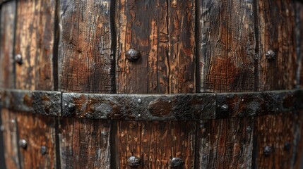 Rustic barrel texture offering a detailed background of storage and antiquity.