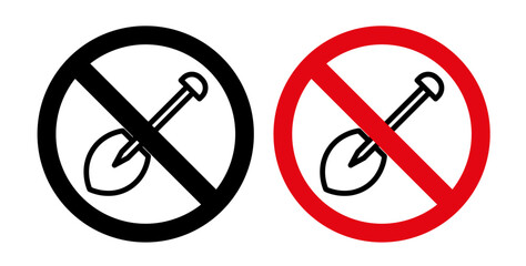 No Digging Sign Icon Set. Vector Illustration