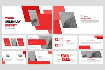 Wall Mural - Red modern business work report slide presentation template