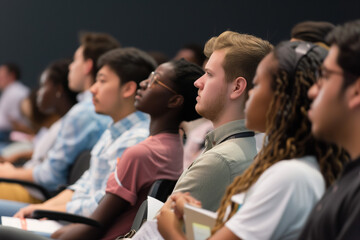 group of people are sitting at an educational conference