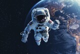 Fototapeta Kosmos - an astronaut floating in space with the earth around him