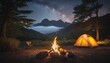 Campsite and Tent for Campfire in Holiday at National Park, Camping Site for Outdoors Leisure Activity Relaxation
