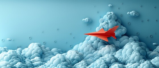 Leinwandbilder - Cartoon paper planes with clouds in the sky. Send an email or message concept. Social media illustration in 3D.