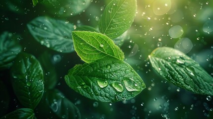 Poster - Flow of air and mint leaves in foam soap - concept of hygiene and freshness. Powerful shield or force field.