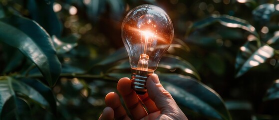 Aufkleber - Light bulb against nature, green leaf with energy sources, sustainable development and responsible environmental management, energy sources for renewable energy, Ecology concept.