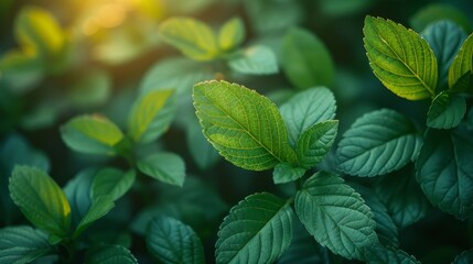 Poster - Summer green leaf in garden. Use as spring background cover page for environment ecology or greenery wallpaper.