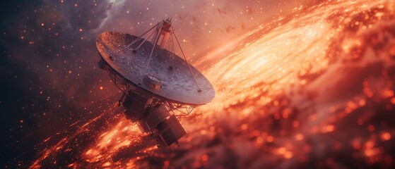 Aufkleber - satellite antenna. Radio telecommunication, astronomical telescope, military radar, universe research observatory, data transmit, satellite signal receiver concept.