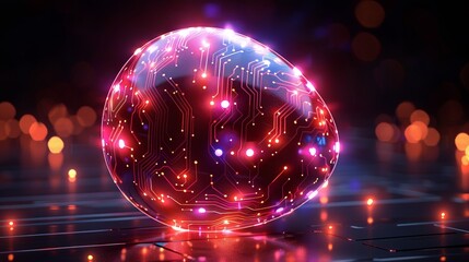 Leinwandbilder - Glowing digital modern illustration of an abstract 3D egg with circuit board texture. Greeting card themed in tech futuristic style....